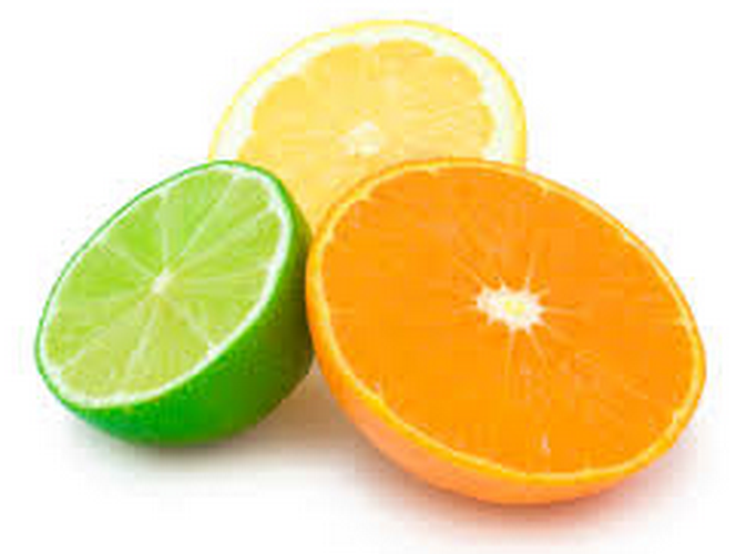 Half a lime, half a lemon and half an orange