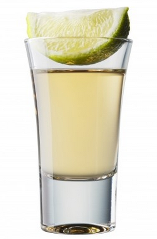 Shot of tequila with lime